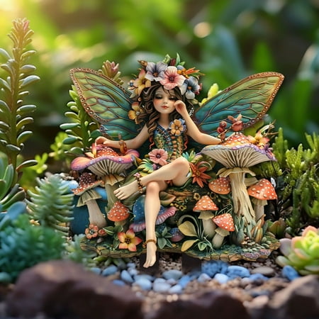 Summercome Bohemian Fairy Flower Pot Decoration, 2D Bohemian Fairy Flower Pot Decoration,Fairy Garden Accessories,Fairy Garden Figurines,for Pot Plants and Garden Yard Lawn Decor, E