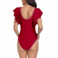 thumbnail image 4 of WREESH Womens One Piece Swimsuit Solid Color Swim Suits V-Neck Bikini Sports Swimsuit Tight and Quick Drying Swimsuit Sleeveless Bathing Suits Red, 4 of 6