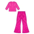 thumbnail image 4 of YONGHS Girls Shiny Dots Dance Crop Top Shirts with Bell Bottoms Pants Set Competition Party Costume Hot Pink 11-12, 4 of 7