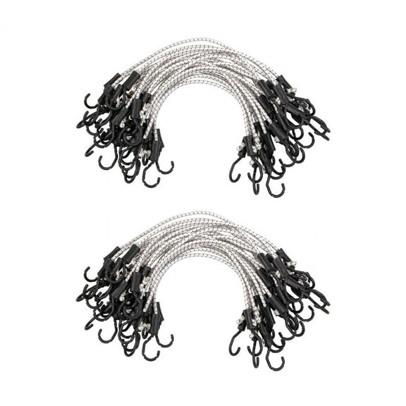 (50 Pcs) 24” Heavy Duty Adjustable Bungee Cords with hook - Polypropylene (PP) Bungee Cords for Outdoor Camping, Household - Extendable upto 36 inches