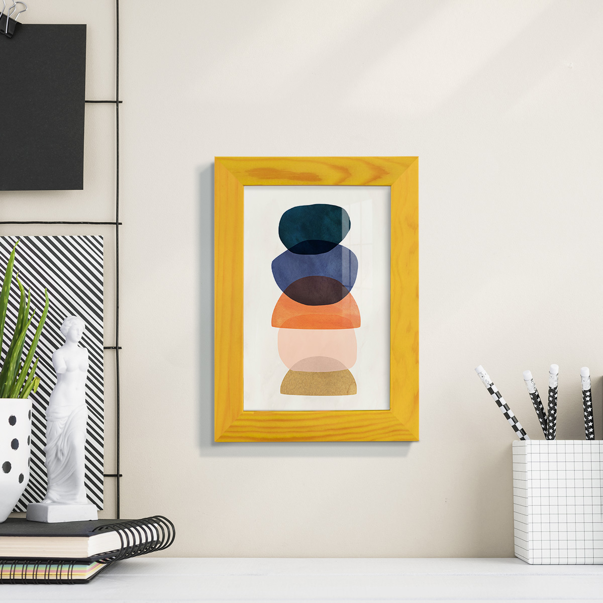 Mod Pods I -Framed Print w/glass-Sunflower Yellow