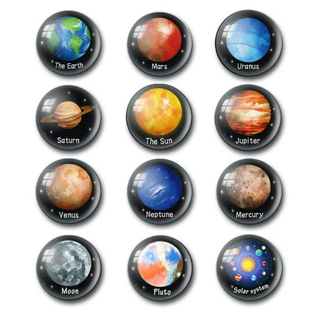 

Sukalun Planet Fridge Magnets | Solar System Round Refrigerator Magnetic Sticker | 12 sets Refrigerator Stickers Magnet for Home Office Kitchen Blackboard
