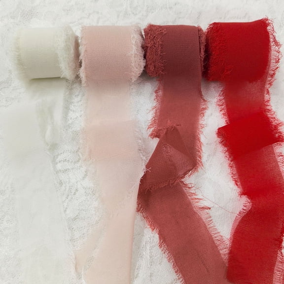 4 pack red series Series Chiffon Ribbon, 4cm x 5m, Chiffon Silk Ribbon with Fringe for Bridal Bouquets Wedding Invitations Floral Arrangements Gift Wrapping Home Decor