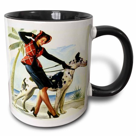 

3dRose Print of Elvgren Pinup With Great Dane - Two Tone Black Mug 11-ounce