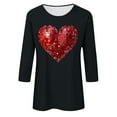 thumbnail image 4 of ZHYou Womens T-Shirts Valentine's Day V-Neck Valentine's Day Printed 3/4 Sleeve Loose Fit Casual Soft Spring Summer Shirts,Black,XL, 4 of 4