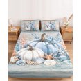 thumbnail image 2 of Twin Sze Fitted Sheet Set - Coastal Fall 2 Piece Bedding Sets 16" Deep Pocket Fitted Sheet with 1 Pillowcase, Thanksgiving Blue Pumpkins Coral Brown Wood Brushed Microfiber Hotel Luxury Bed Sheets, 2 of 9