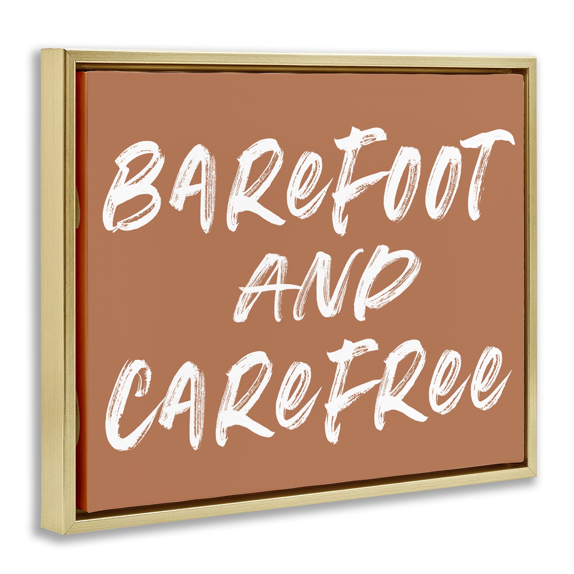 Barefoot & Carefree Brown Gold Framed Floater Canvas Wall Art, design by Lettered and Lined