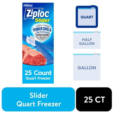 Ziploc® Brand Slider Freezer Bags with Power Shield Technology, Quart, 25 Count