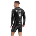 thumbnail image 2 of Haitryli Men's Latex Bodysuit Half Short Body Leotard Long Sleeves Unitard Bodysuit Overall Black XXL, 2 of 7