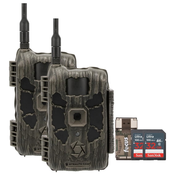 Stealth Cam 40MP Deceptor Max Cellular Trail Camera with 0.4-Second Trigger Speed 2-Pack with Two 32GB Memory Cards and Card Reader