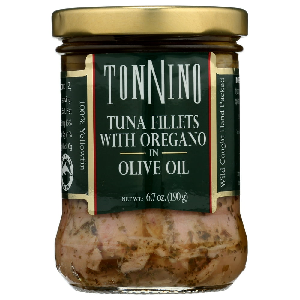Tonnino Tuna Yellowfin Jarred Premium Tuna Fillet, with Oregano & Olive
