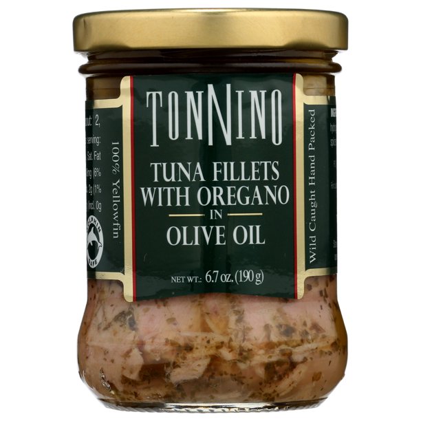 Tonnino Tuna Yellowfin Jarred Premium Tuna Fillet, with Oregano & Olive