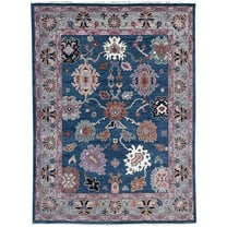 EORC T.BLUE / Gray Hand Knotted Wool Traditional Colorful Mahal Classic Rug, 8' x 10