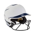 thumbnail image 1 of Casco Mizuno F6 para adultos, lanzamiento rápido, softball, con máscara, talla S/M, color blanco/azul, 1 of 5