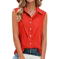 thumbnail image 2 of POIUYTR Women Faux Cotton Linen Tank Tops Summer Business Colloared Button Sleeveless Shirts Work Office Soft Comfy Camisole, 2 of 6