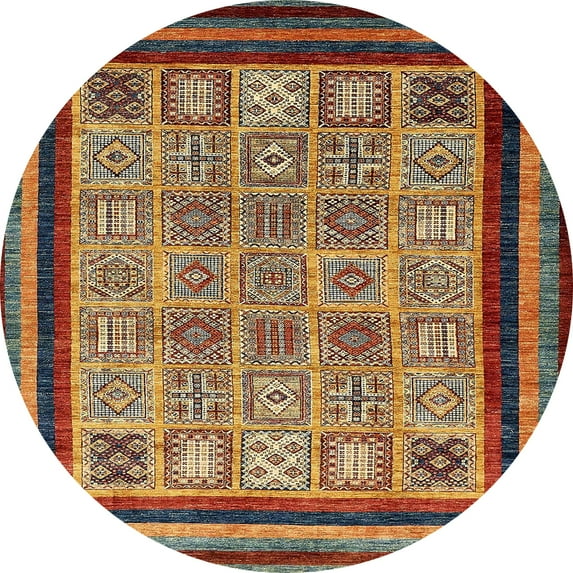 Ahgly Company Indoor Round Abstract Saffron Red Abstract Area Rugs, 7' Round