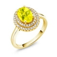 thumbnail image 2 of Gem Stone King 18K Yellow Gold Plated Silver Oval Canary Mystic Topaz Halo Engagement Ring for Women (2.76 Cttw, Gemstone November Birthstone, Oval 8X6MM, Size 6), 2 of 4