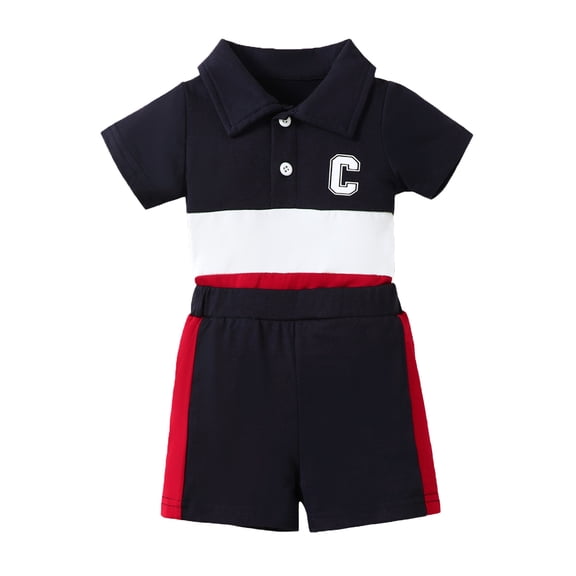 6 Months Baby Boys Outfits 9 Months Boys 2PCS Summer Short Sets Infant Boys Short Sleeve Lapel Romper Top Shorts Set Black