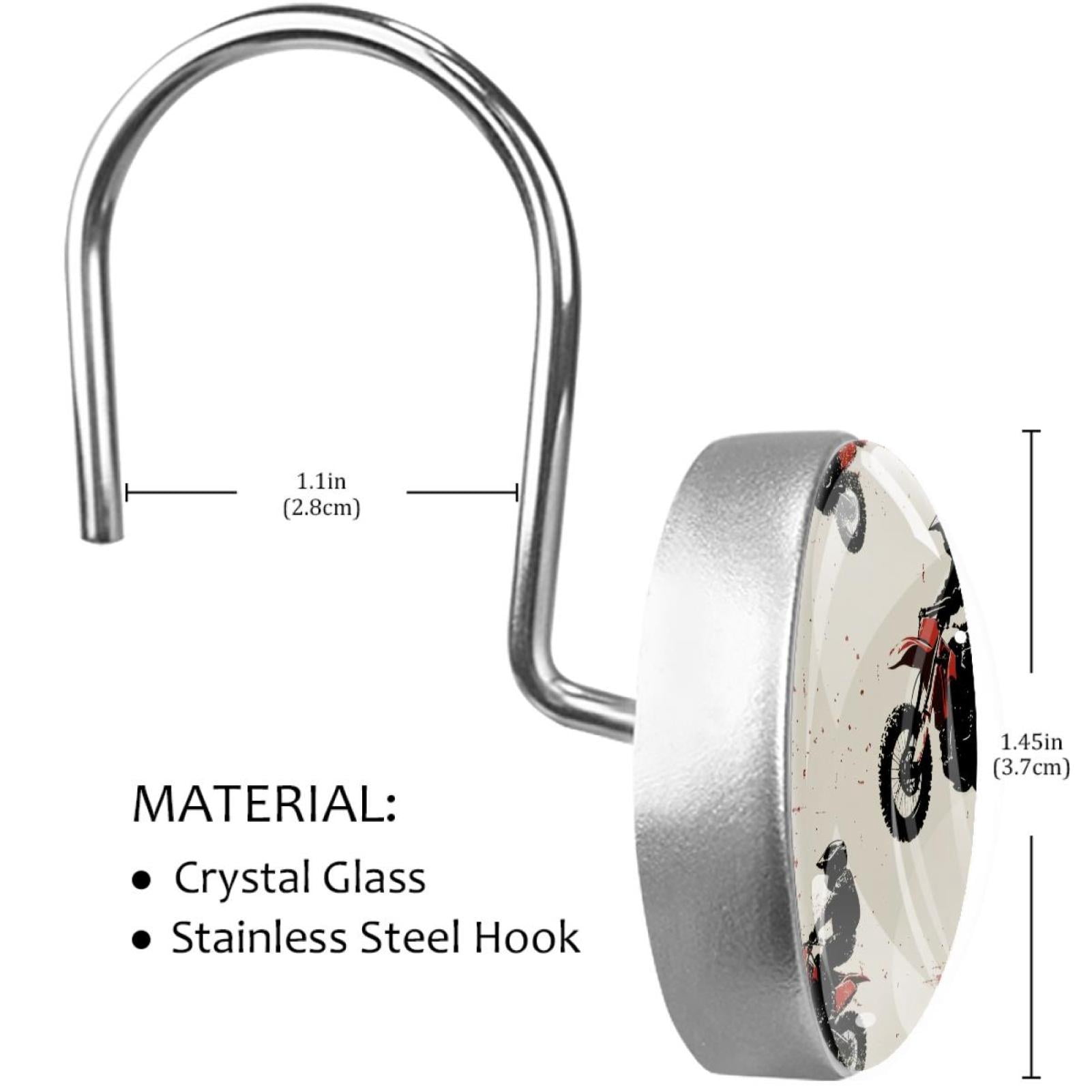 Red Motor Crossing Shower Curtain Hooks Round Crystal Glass, Set of 12 Shower Curtain Rings - Shower Hooks for Curtain Shower Rings
