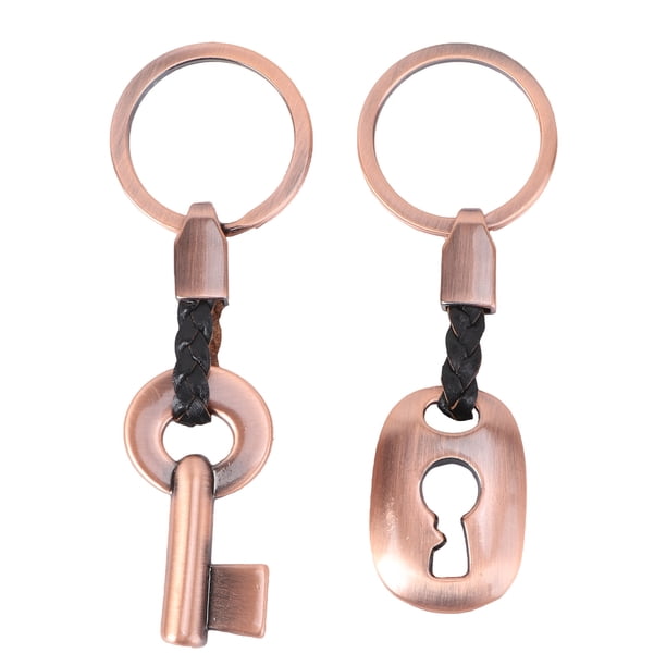 2 piezas de moda creativa pareja de cuero llavero llavero anillo llavero Key Lock regalo (bronce rojo)