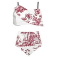 thumbnail image 3 of TrendVibe365 Bikinis for Women 2 Piece Shorts Red 2 Piece Swimsuits High Waist Thong Adjustable Shoulder Strap Ruffles Bandeau Bathing Suits Floral Swimwear Beachwear M, 3 of 4