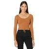 Madden Girl Cinched Front Cropped Long Sleeve Top Almond LG