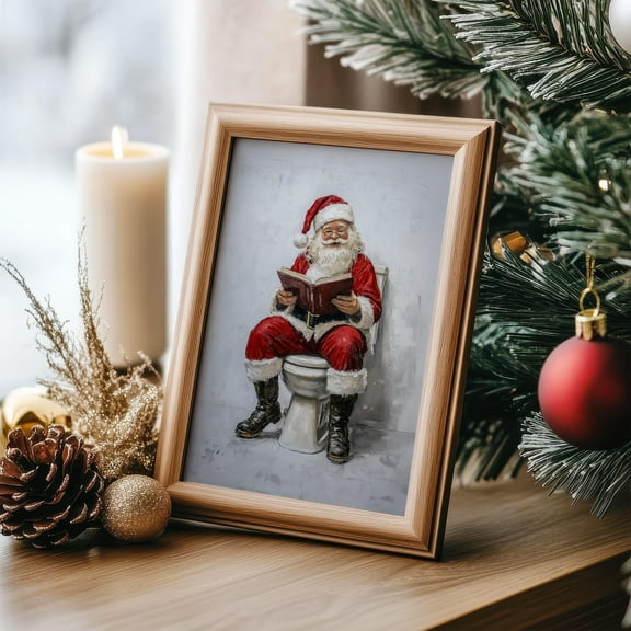 Funny Santa Bathroom Art, Humorous Christmas Printable, Santa Claus Reading Poster, Holiday Bathroom Decor, 24x36 UNFRAMED