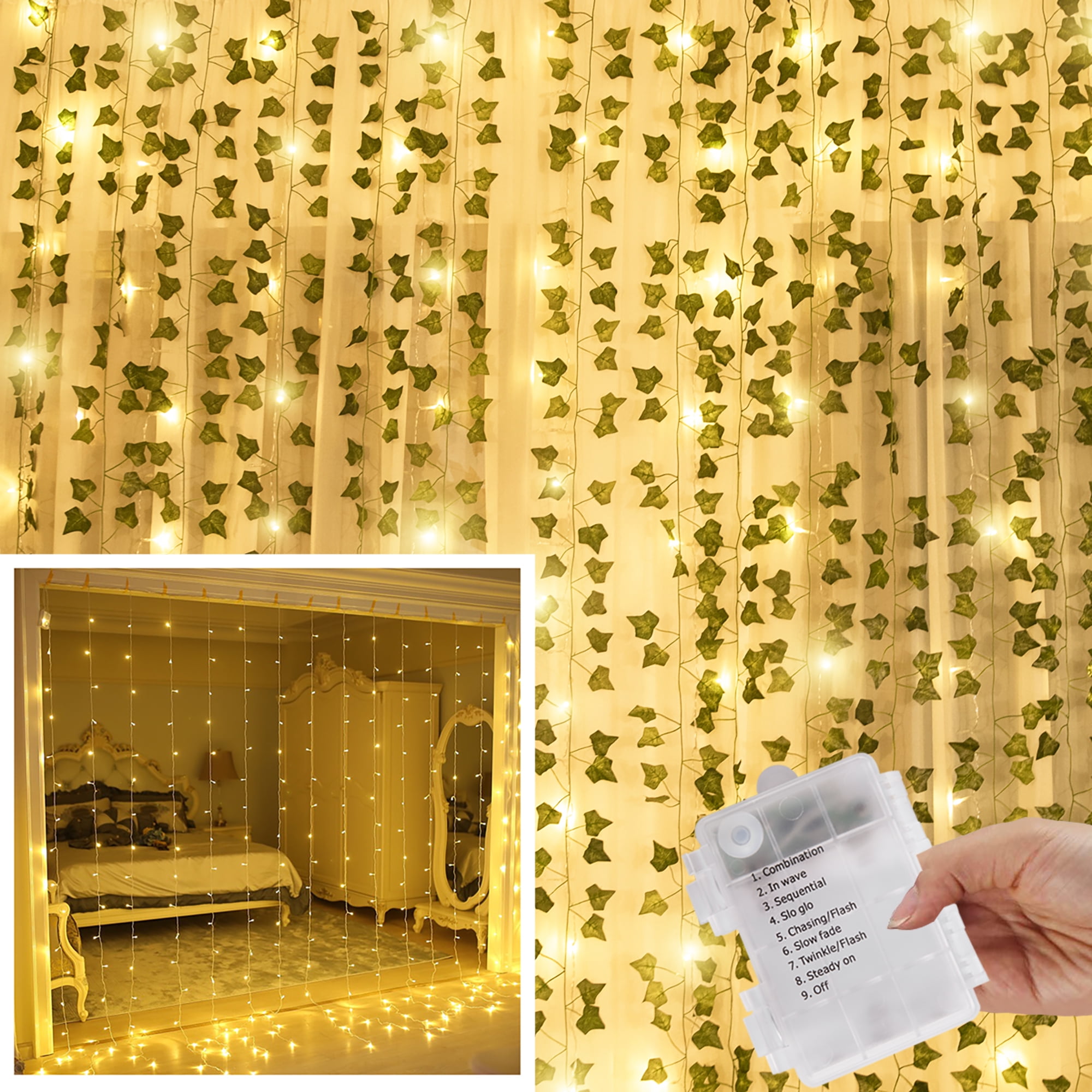 KASZOO 12 Pack Green Artificial Ivy With 240 Led