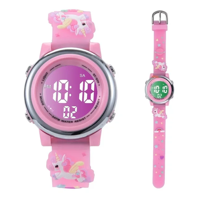 Reloj Niña Digital Luminoso 3d Pony Unicornio Impermeable Correa Rosado