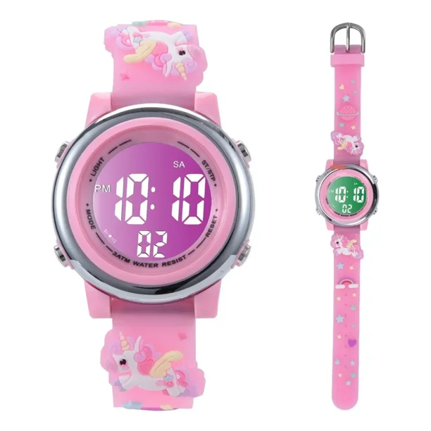 Reloj Niña Digital Luminoso 3d Pony Unicornio Impermeable Correa Rosado