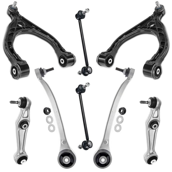 Detroit Axle - 8pc Front End Suspension Kit for 2016-2021 Tesla Model X, 2017 2018 2019 2020, Upper Lower Rearward Forward Control Arms w/ Ball Joints Sway Bar End Links Replacement