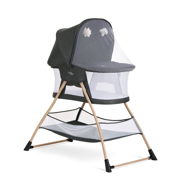 Evolur Cozy Dreamer Foldable Portable Bassinet with Canopy & Mosquito Net, Black