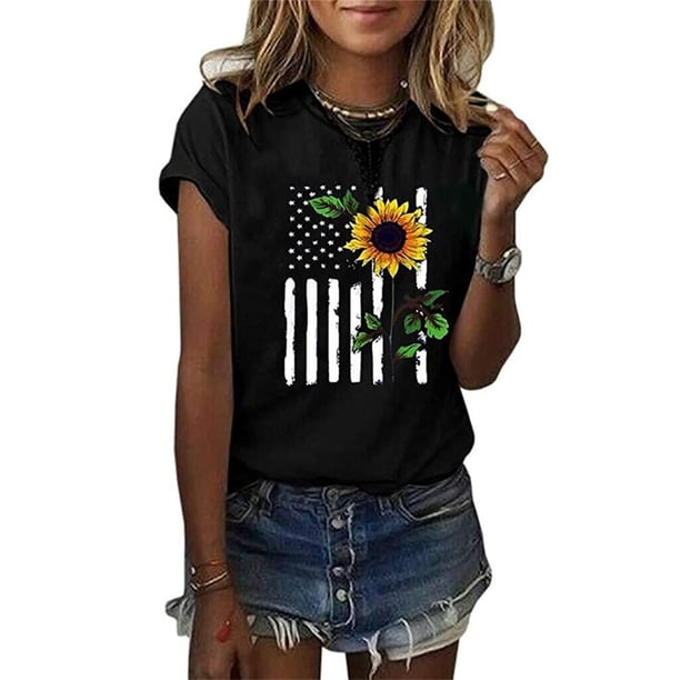 Qarigey Camisa de manga corta con cuello estampada para mujer Prendas para la parte del cuerpo Negro S Qarigey AP002112-01