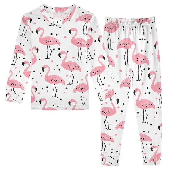 joogoo Flamingo Polka Dots 2 Piece Long Sleeve Tee and Pants Cotton Pajama Set 5Y