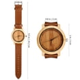 thumbnail image 4 of Reloj de pulsera de madera analógico con movimiento de cuarzo de bambú con correa de cuero genuino informal hecho a mano para hombre, 4 of 7