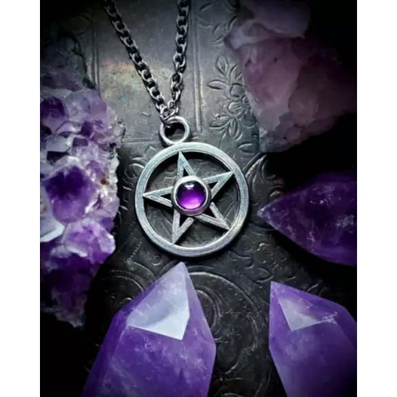 HOOUN Amethyest Pentagram Necklace, Wiccan Jewelry,Pentacle Necklace,Witchy Jewelry