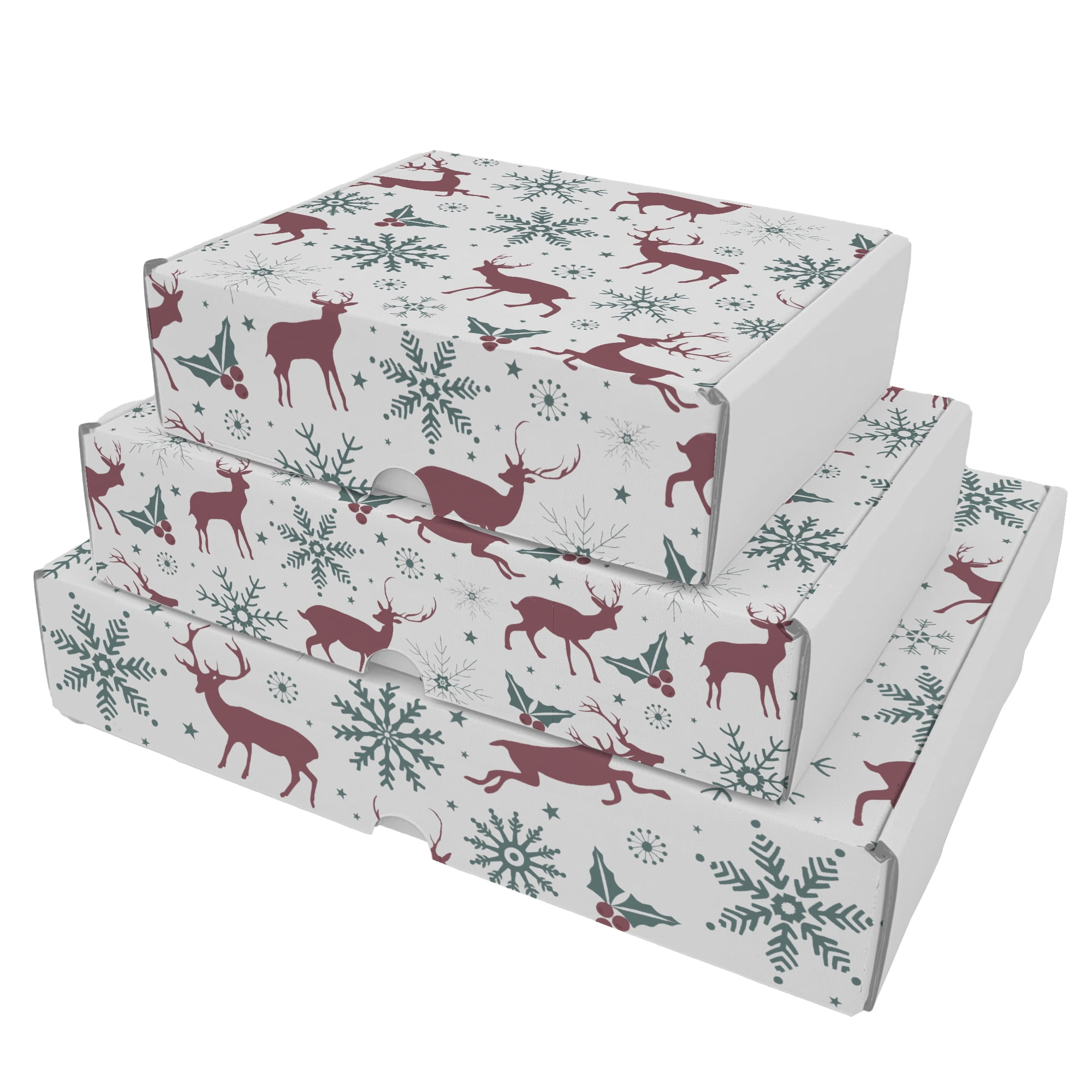 Ucanpack 25 Pcs Christmas Reindeer Printed Mailer Box, Made In USA- 1/8” Thick Corrugated Mailer Box 9½x8x8", Cute Boxes For Small Business, WhiteGift Boxes In Bulk, Moving Carton