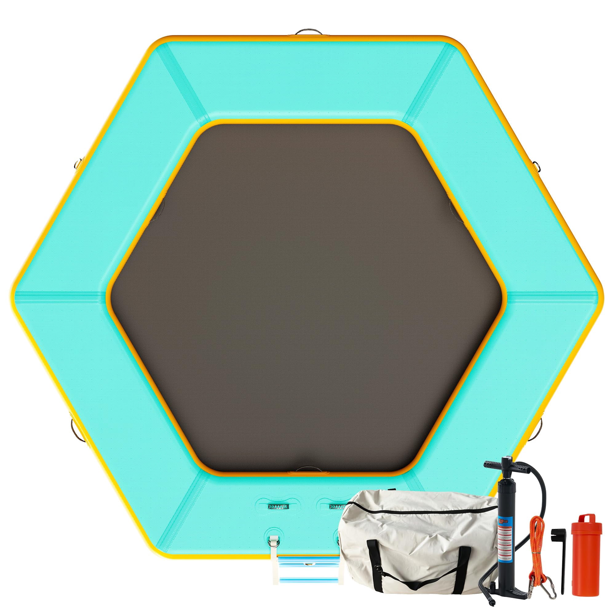 Jocisland 10 ft Hexagonal Floating Ring Inflatable Water Hammock with Soft Ladder, Heavy Duty Lake Raft for Pool and Lake, Inflatable Raft Fits Multiple People, Mint Green&Black