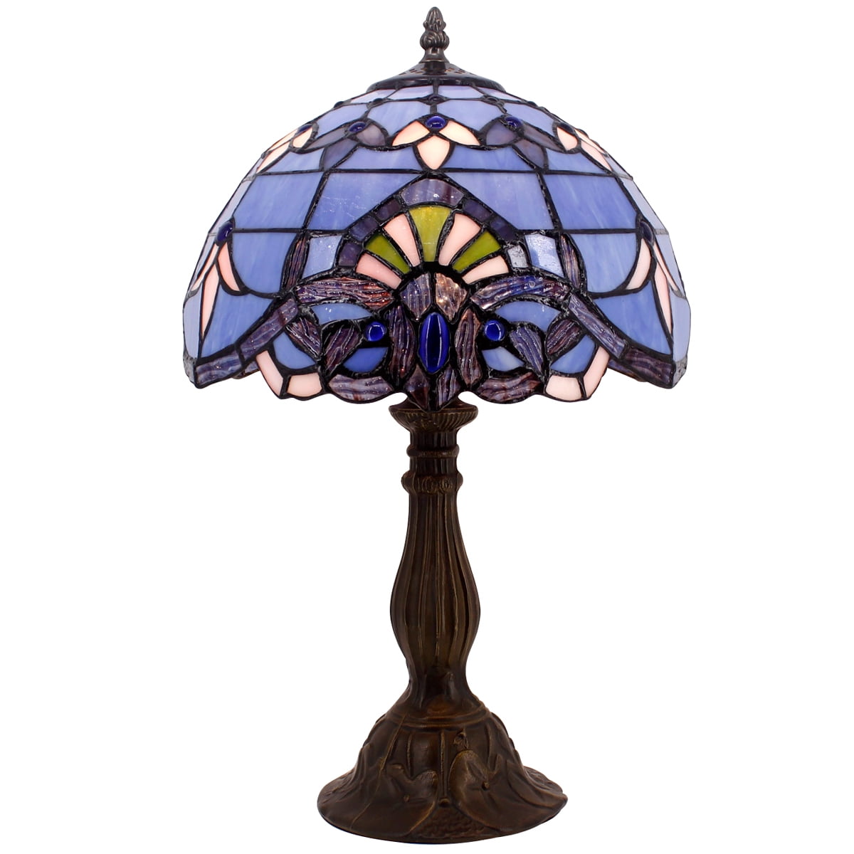 Tiffany Lamp Stained Glass Table Bedside Lamp Blue Purple Baroque Style Lavender Antique Reading Desk Light 18" Tall Living Room Bedroom Coffee Bar Library Memory Sympathy WERFACTORY LED Bulb Included