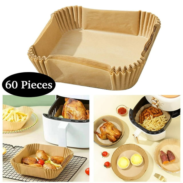 60 Count Square Disposable Cooking Parchment Paper Liner for Air Fryer Brown Sunnimix none