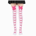 thumbnail image 4 of HCNTES Thigh High Socks for Women 3D Bow Bone Pattern Novelty Cute Over Knee High Socks a-Wine, 4 of 5