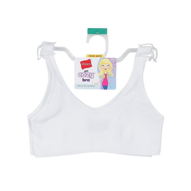 Hanes White Girls Cozy Seamless Wirefree Bra Size 34, Pack of 2