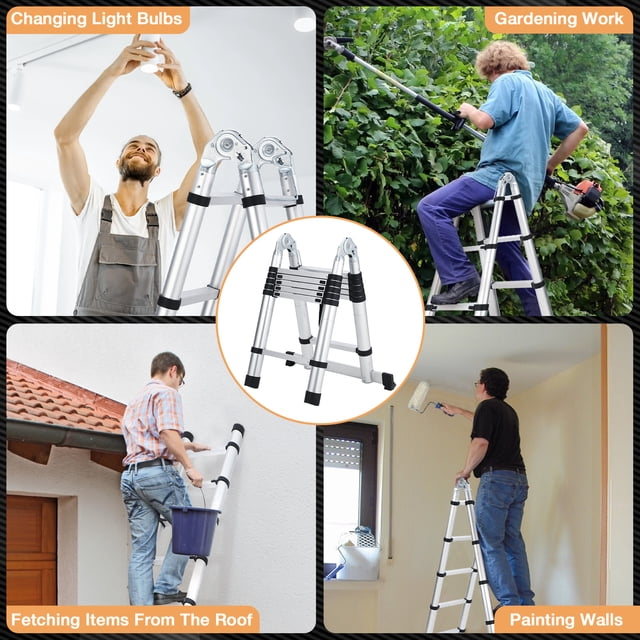 EDTara Aluminum Telescopic Ladder, Sturdy a Frame Design With Non-Slip Feet and Strong Stabilizers, Provides Reliable Support for Use Around The Home, Outdoors, Roofs, and Gardens
