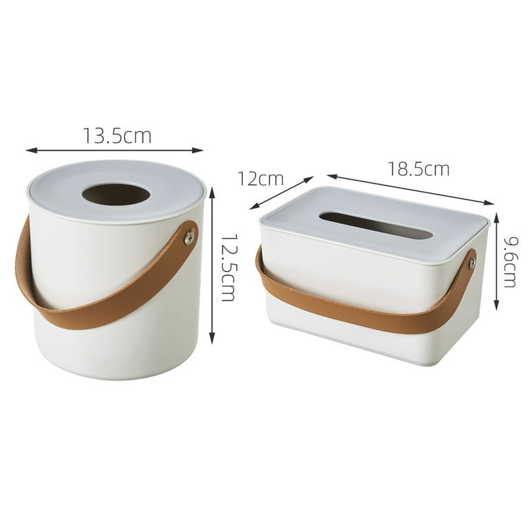 Dream Lifestyle Modern Round/Square Tissue Dispenser Holder, Plastic Napkin  Organizer with Lid and Leather Handles for Bathroom Vanity Tops Dressers  Bedside Tables desks and Tables 