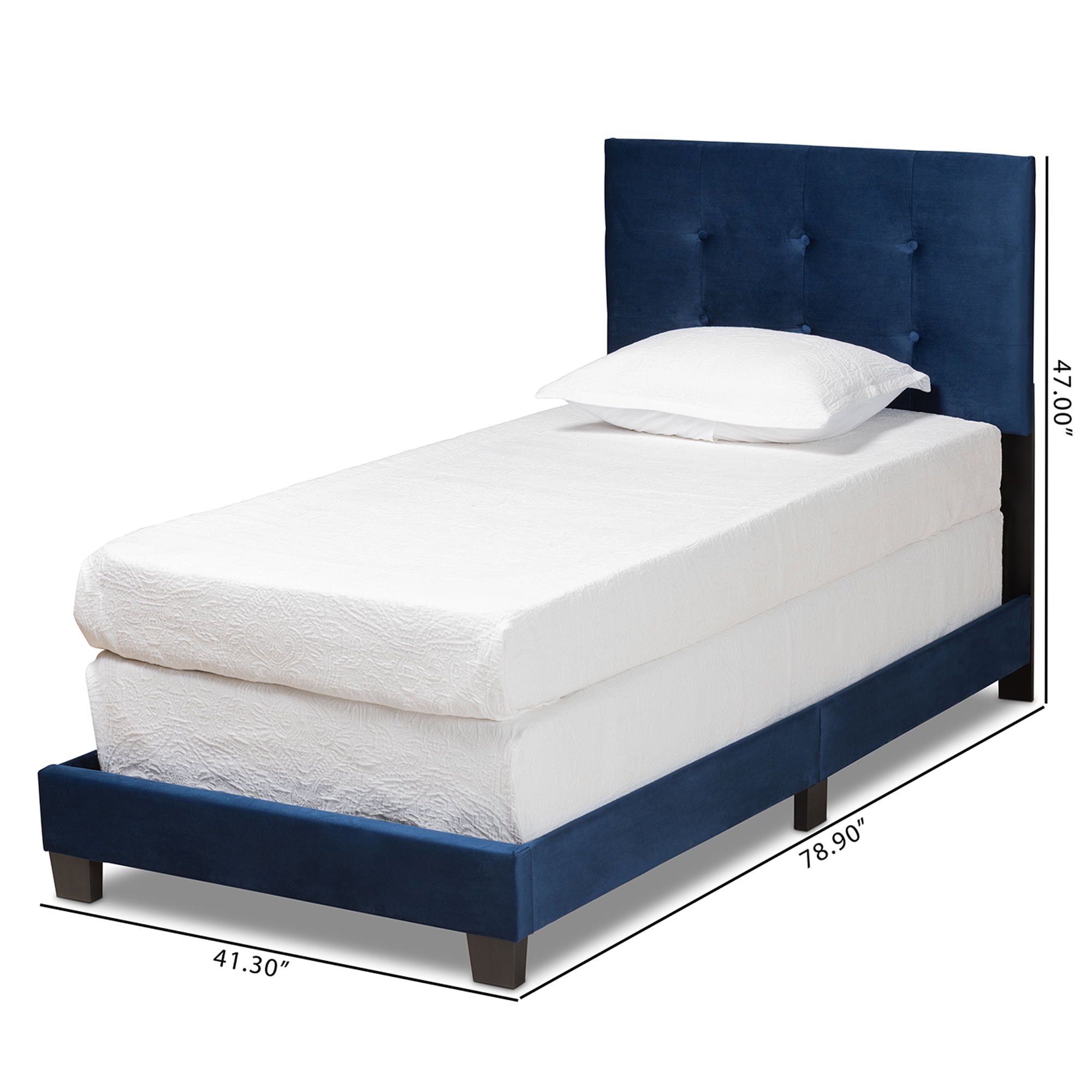 Baxton Studio Caprice Contemporary/Modern Velvet Tufted Panel Bed, Twin, Navy Blue/Black