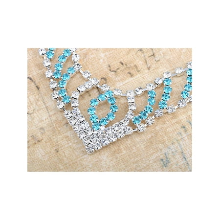 Blue Zircon Aquamarine Chain Netting Crystal Rhinestone Earring Necklace Set