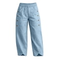 thumbnail image 7 of longantii Womens Linen Pants Cropped Boho Wide Leg Palazzo Pants Elastic Waist Summer Capris Beach Lounge Pant Capri Trousers with Pockets Light Blue XL, 7 of 7