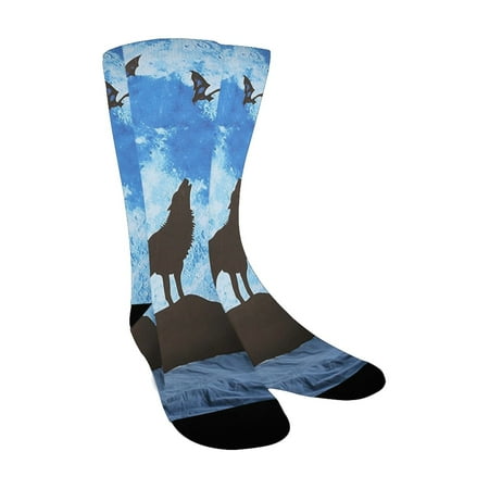 

SheetKart Wolf Howling to the Moon Hippie Mandala Wall Art College Bohemian r Boho Bedspread Midnigh Custom Socks for Women