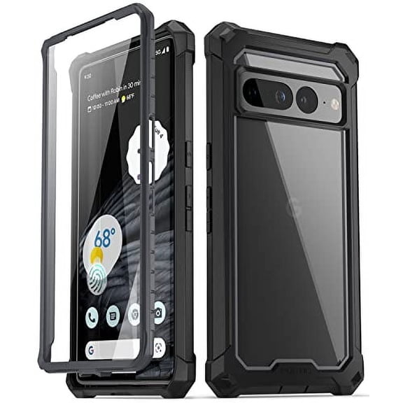 Poetic Guardian Case for Google Pixel 7 Pro, Clear Case with Built-in Screen Protector, Black/Clear