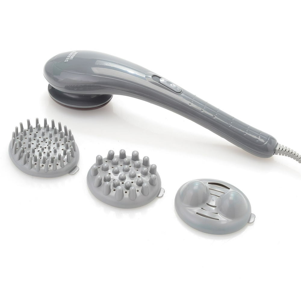 Sharper Image Handheld Heated Vibration Massager W 3 Heads Gray